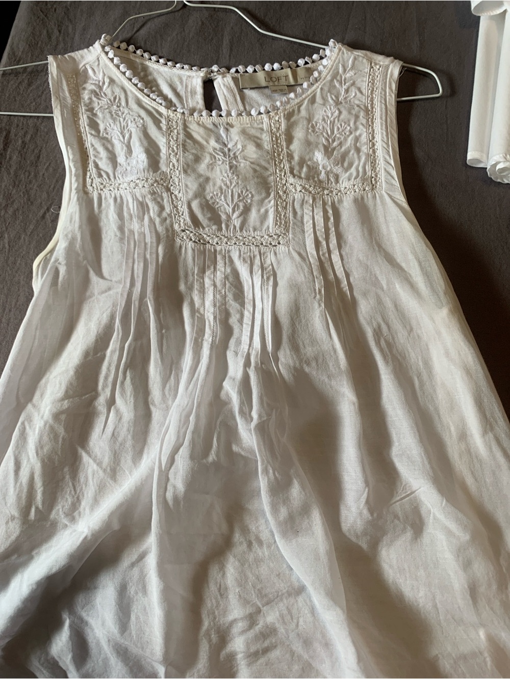 LOFT White Sleeveless Embroidered Cotton Top